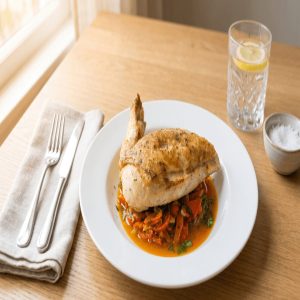 Куриная грудка на коже с соусом из болгарского перца